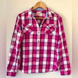 100% Cotton Barbiecore Magenta Soft Flannel Button Down Size L Fall